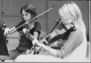 1975. Fall Rehearsal. Left to right, Judy Weaver and Denise Schenle.